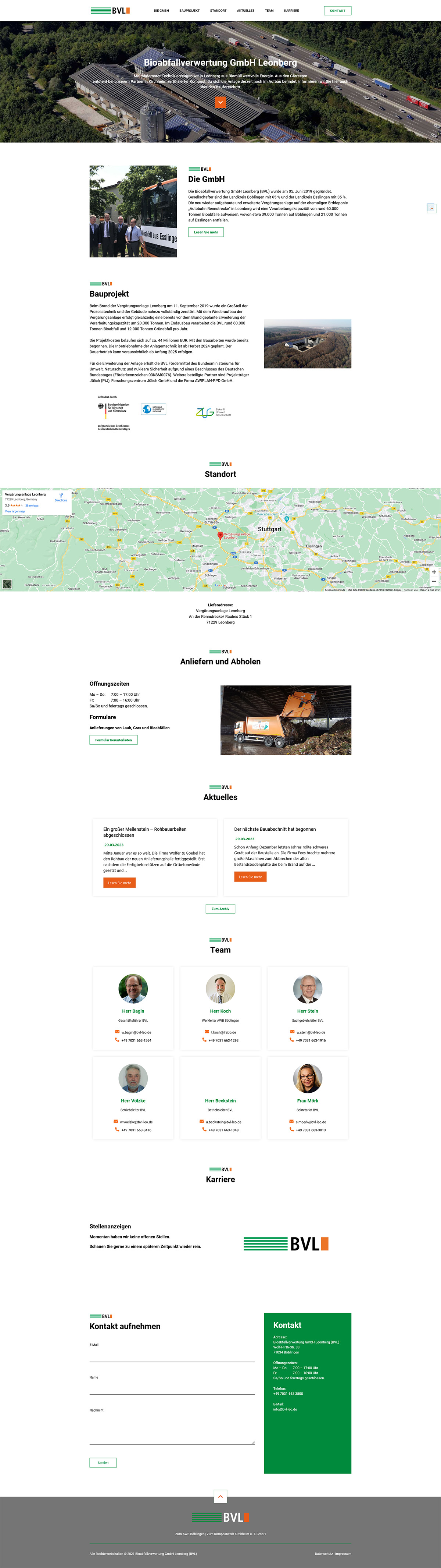 Das Bild zeigt die Webseite der Bioabfallverwertung GmbH als Desktopansicht.
