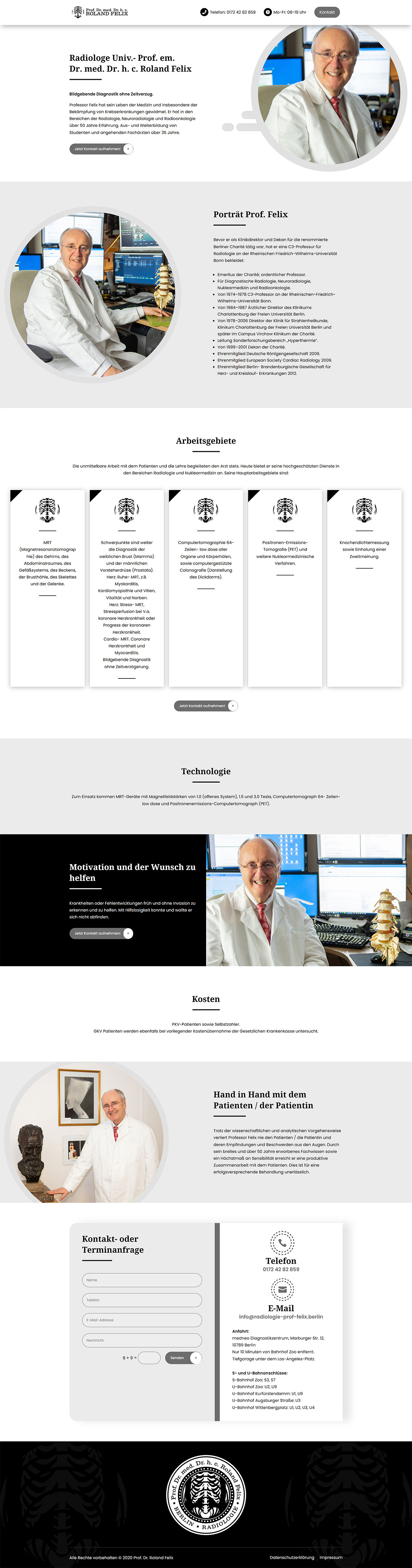 Das Bild zeigt die Webseite der Radiologie Roland Felix als Desktopansicht.