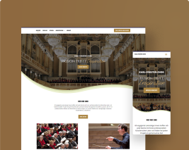 Das Bild zeigt die Webseite des Karl-Forster-Chors als Desktopansicht und Mobilansicht auf einem braunen Hintergrund.