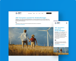 Das Bild zeigt die Webseite von NorthVind als Desktopansicht und Mobilansicht auf einem blauen Hintergrund.